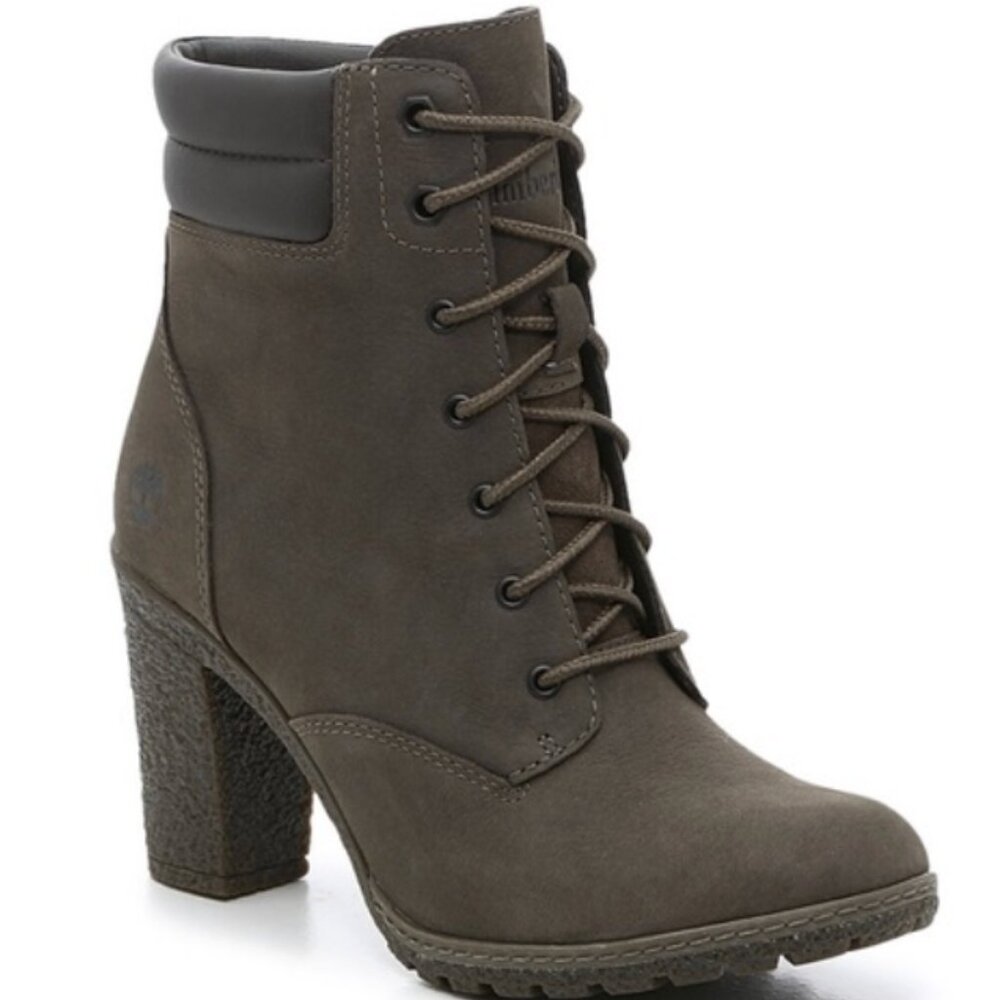 Timberland Tillston Olive Green Lace-Up Heeled Boots – Women’s Size 9